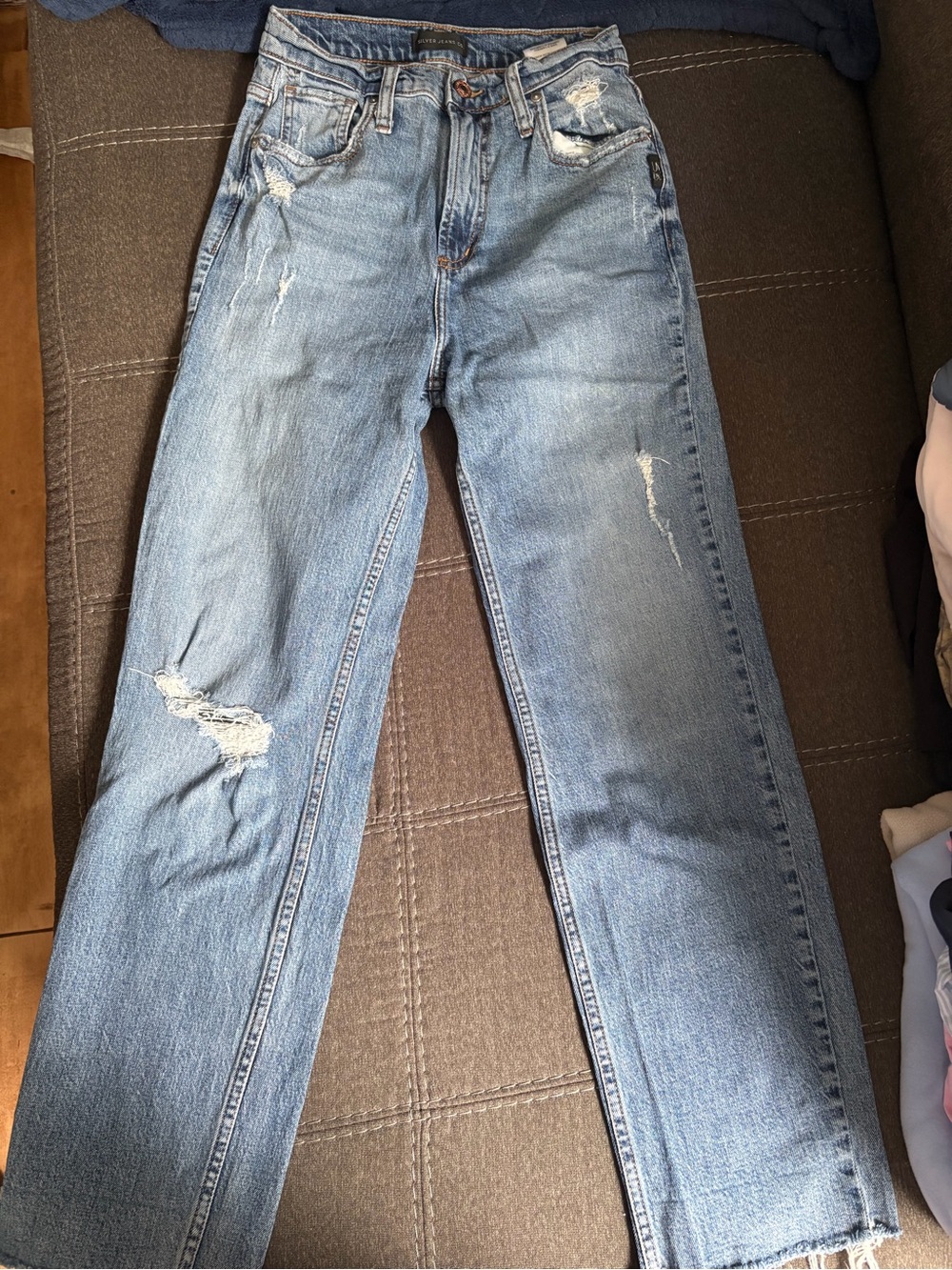 Levi's Light Blue Women's Straight Jeans with Distressed Detail